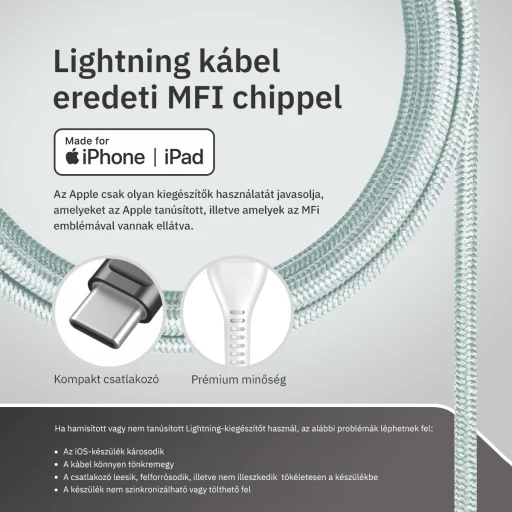Lightning iPhone kábel 1.5m Type-C fejjel MFi Alphajack (CL15-WG) fehér/szürke - 7
