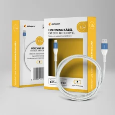 Lightning iPhone kábel 1.5m USB-A fejjel MFi Alphajack (AL15-BW) kék/fehér