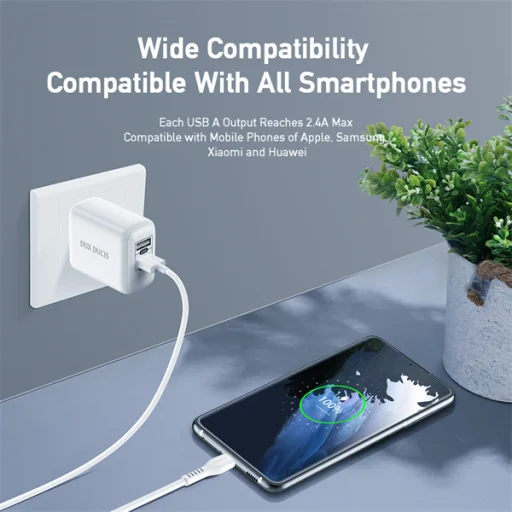 Dux Ducis C10 Hálózati Töltő Adapter 2x USB 12W2.4A Fehér - 6