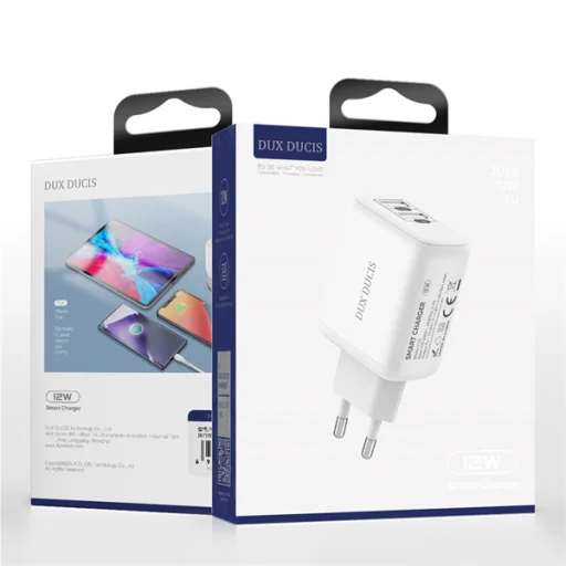 Dux Ducis C10 Hálózati Töltő Adapter 2x USB 12W2.4A Fehér - 8