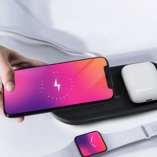 Vezeték nélküli 3in1 Qi gyorstöltő LED 15W KIT-IW fekete - 5