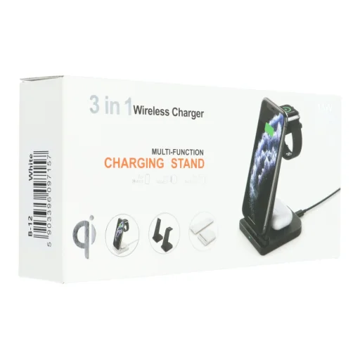 Vezeték nélküli 3in1 Qi gyorstöltő állvány LED 15W B-12 fehér - 4