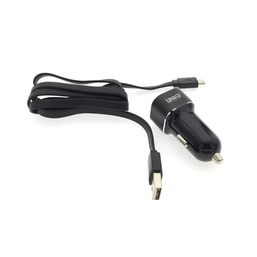 UNiQ autós szivargyújtós töltő MicroUSB kábellel fekete QC 2.4A QC016 - 2