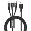 Baseus Rapid 3 az 1-ben USB - Micro USB, Lightning, USB Type-C kábel 3.5A 1.2 m fekete thumbnail