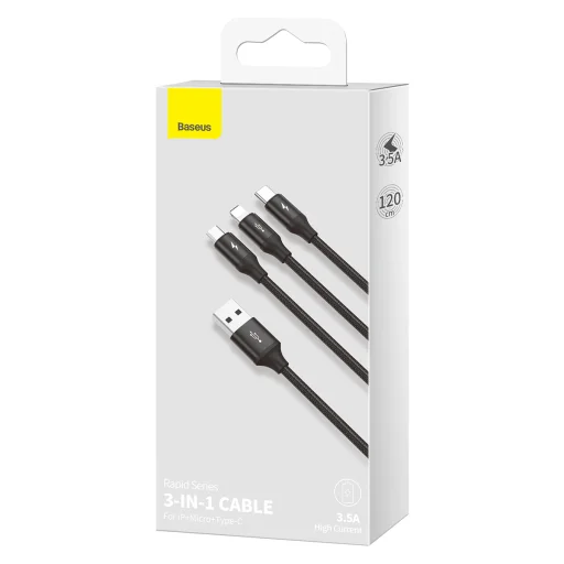 Baseus Rapid 3 az 1-ben USB - Micro USB, Lightning, USB Type-C kábel 3.5A 1.2 m fekete - 5