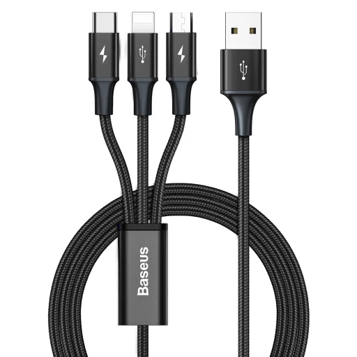 Baseus Rapid 3 az 1-ben USB - Micro USB, Lightning, USB Type-C kábel 3.5A 1.2 m fekete - 1