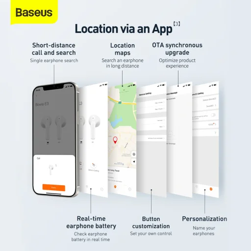 Baseus Bowie E3 Vezeték nélküli TWS Bluetooth fülhallgató fehér - 5