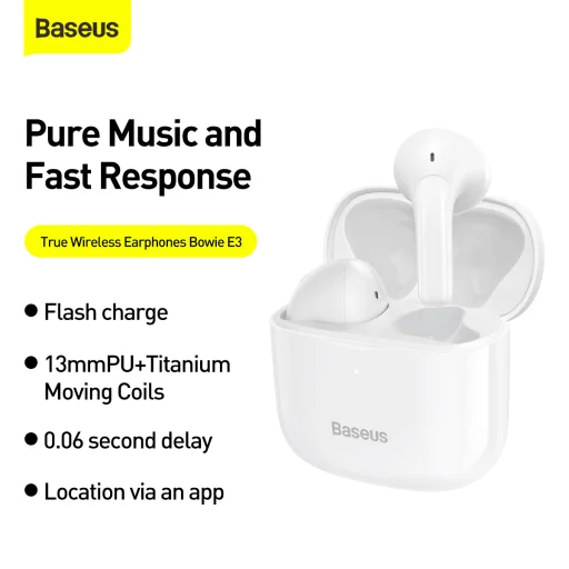 Baseus Bowie E3 Vezeték nélküli TWS Bluetooth fülhallgató fehér - 2