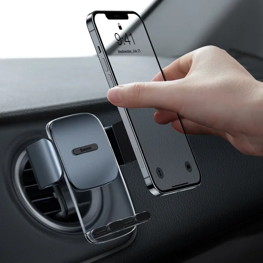 Baseus Easy Controll univerzális autós telefontartó fekete, kör szellőzőhöz (SUYK000201) - 12