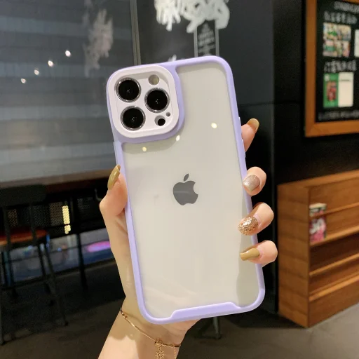 iPhone 12 Pro Max átlátszó tok halványlila kerettel Alphajack - 2