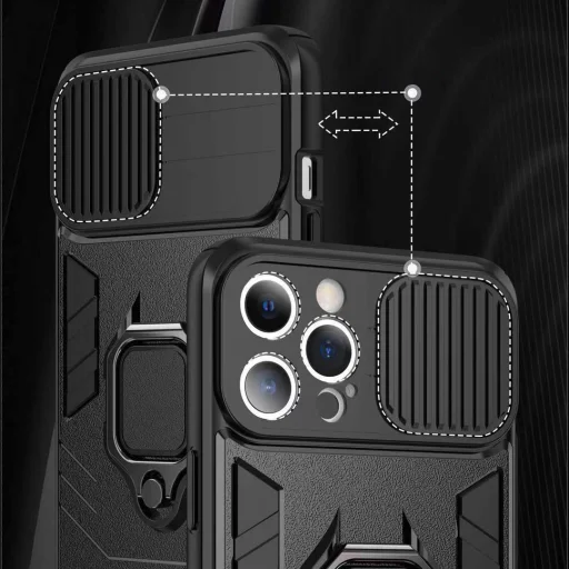 Samsung Galaxy A03s Ring Lens tok kameralencse védővel, kihajtható mágneses támasszal ezüst Alphajack - 7