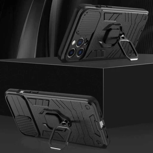 Samsung Galaxy A03s Ring Lens tok kameralencse védővel, kihajtható mágneses támasszal ezüst Alphajack - 2