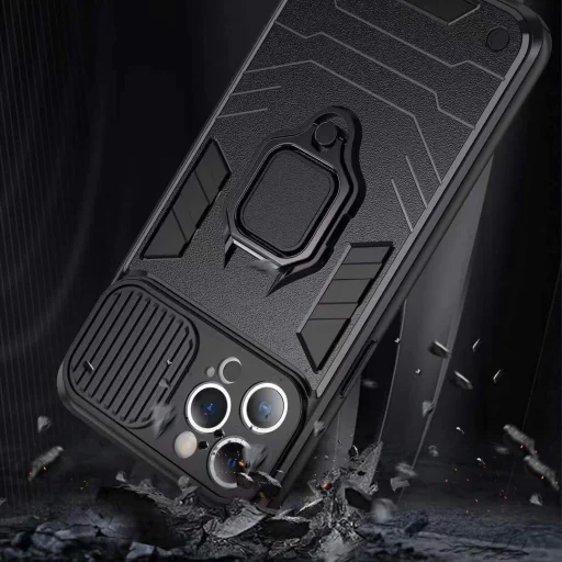 Samsung Galaxy A03s Ring Lens tok kameralencse védővel, kihajtható mágneses támasszal ezüst Alphajack - 3