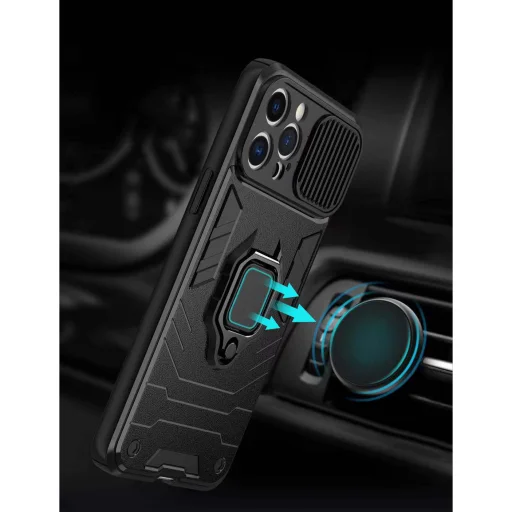 Samsung Galaxy A03s Ring Lens tok kameralencse védővel, kihajtható mágneses támasszal ezüst Alphajack - 6