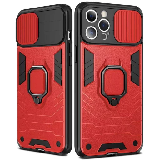 Samsung Galaxy A03s Ring Lens tok kameralencse védővel, kihajtható mágneses támasszal piros Alphajack - 1