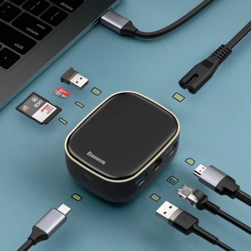 Baseus 6in1 USB Type-C HUB - (USB 3.0, RJ45, HDMI, SD, micro SD) PD 60W fekete (CAHUB-AU02) - 16