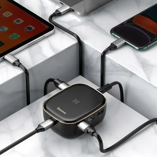 Baseus 6in1 USB Type-C HUB - (USB 3.0, RJ45, HDMI, SD, micro SD) PD 60W fekete (CAHUB-AU02) - 17