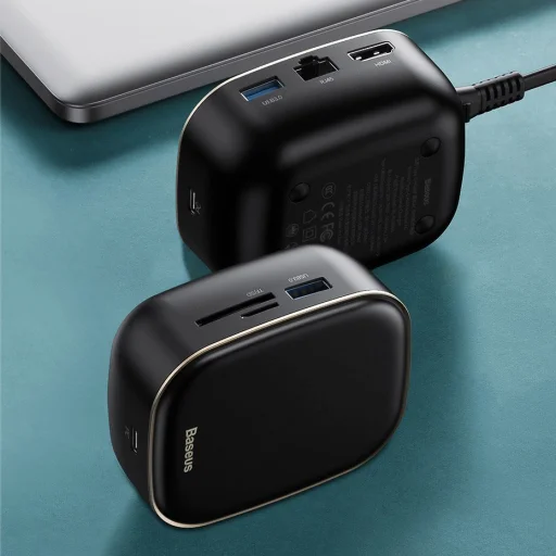 Baseus 6in1 USB Type-C HUB - (USB 3.0, RJ45, HDMI, SD, micro SD) PD 60W fekete (CAHUB-AU02) - 8