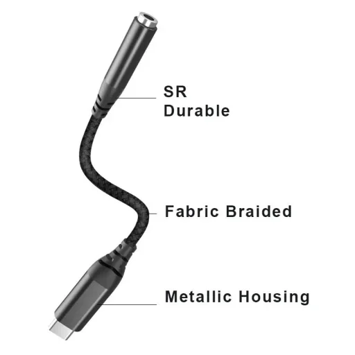 USB Type-C - 3.5mm jack átalakító adapter fekete (DAC chip) 32bit 384MHz, TRRS - 2