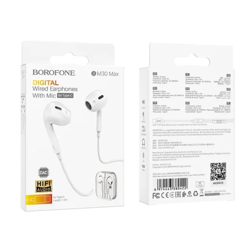 Borofone BM30 MAX fülhallgató Type C csatlakozóval és mikrofonnal fehér DAC - 4