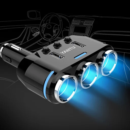 Szivargyújtós töltő elosztó 2xUSB + 3x Szivargyújtós aljzat 3.1A  - 2