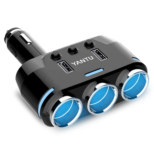 Szivargyújtós töltő elosztó 2xUSB + 3x Szivargyújtós aljzat 3.1A  - 3