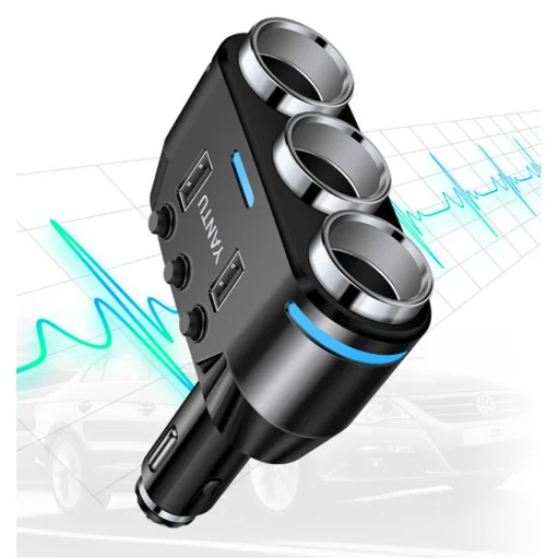 Szivargyújtós töltő elosztó 2xUSB + 3x Szivargyújtós aljzat 3.1A  - 5