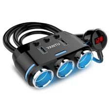 Szivargyújtós töltő elosztó 2xUSB + 3x Szivargyújtós aljzat 3.1A  kijelzővel és kábellel