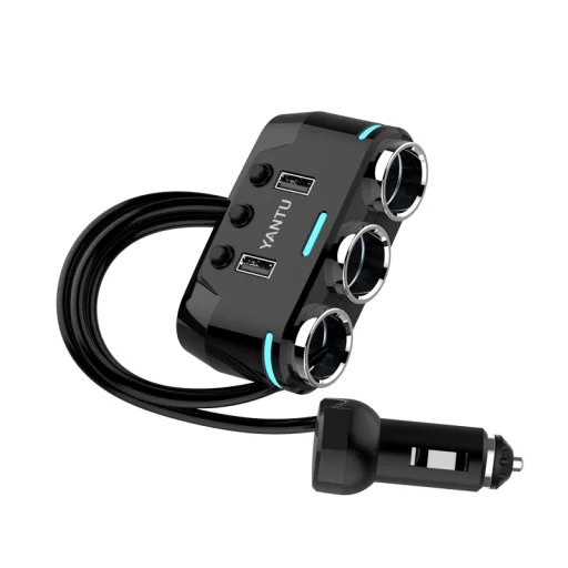 Szivargyújtós töltő elosztó 2xUSB + 3x Szivargyújtós aljzat 3.1A  kijelzővel és kábellel - 5