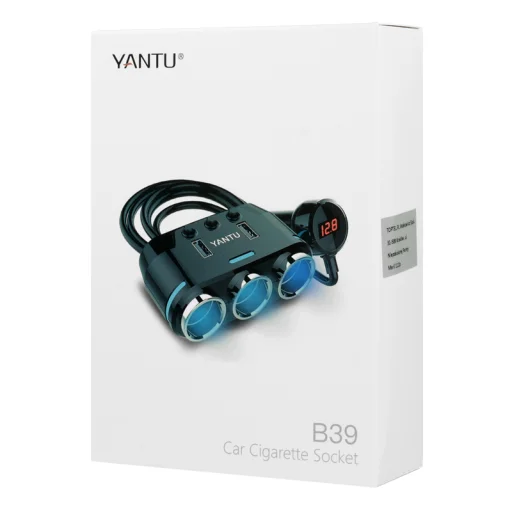 Szivargyújtós töltő elosztó 2xUSB + 3x Szivargyújtós aljzat 3.1A  kijelzővel és kábellel - 7