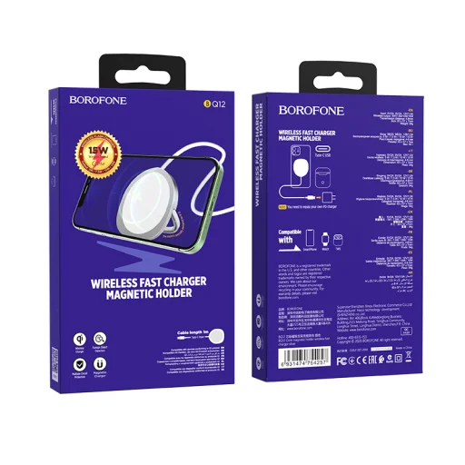 Borofone BQ12 Core Magnetic Vezeték nélküli Qi töltő 15W Ezüst - 5