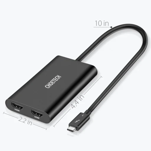 Choetech csatlakozóadapter USB Type C Thunderbolt 3 (40Gbps) 2x HDMI 2.0 4K 60Hz fekete (HUB-H07) - 2