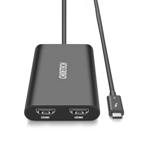Choetech csatlakozóadapter USB Type C Thunderbolt 3 (40Gbps) 2x HDMI 2.0 4K 60Hz fekete (HUB-H07) - 4