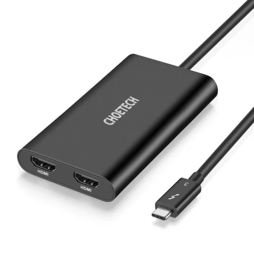 Choetech csatlakozóadapter USB Type C Thunderbolt 3 (40Gbps) 2x HDMI 2.0 4K 60Hz fekete (HUB-H07) - 1