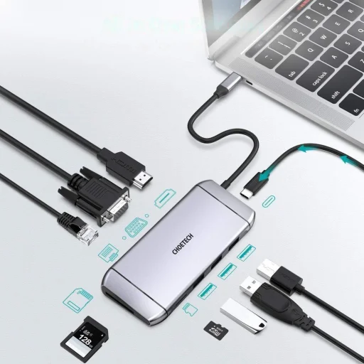 Choetech 9 az 1-ben multifunkcionális USB Type C HUB szürke (HUB-M15) - 5