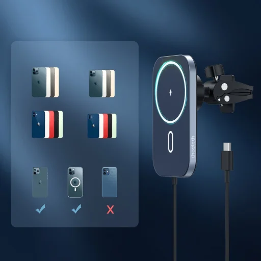 Choetech autós mágneses rögzítésű Qi töltő 15 W (MagSafe kompatibilis) fekete (T200-F) - 5