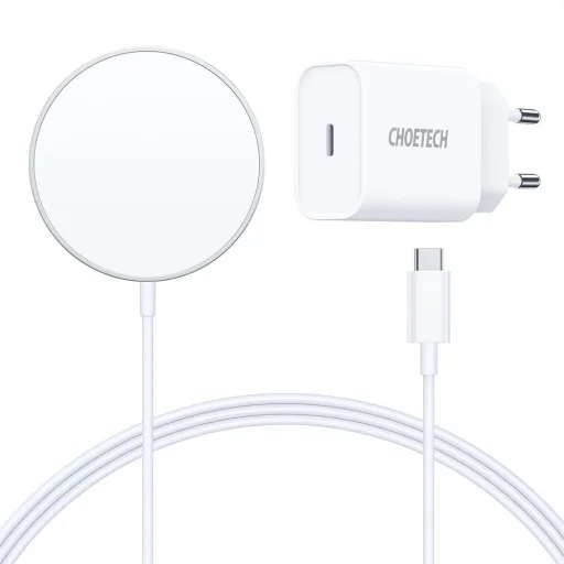 Choetech 15 W-os mágneses vezeték nélküli töltőkészlet Qi + 20 W-os tápfeszültség-töltő (MagSafe-kompatibilis) Fehér (T517-F) - 1