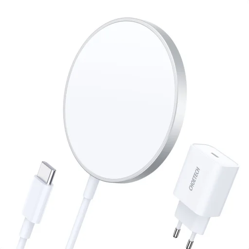 Choetech 15 W-os mágneses vezeték nélküli töltőkészlet Qi + 20 W-os tápfeszültség-töltő (MagSafe-kompatibilis) Fehér (T517-F) - 5