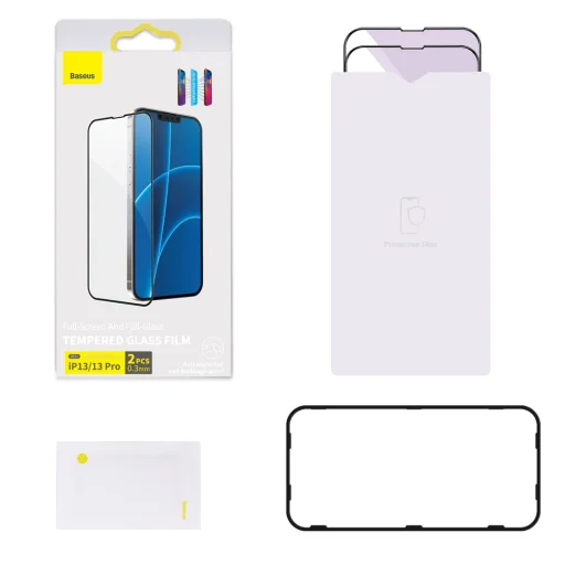 iPhone 13/ 13 Pro / 14 Baseus Anti Blue Light 2x kijelzővédő üvegfólia 0,3 mm-es fekete kerettel (SGQP010401) - 7