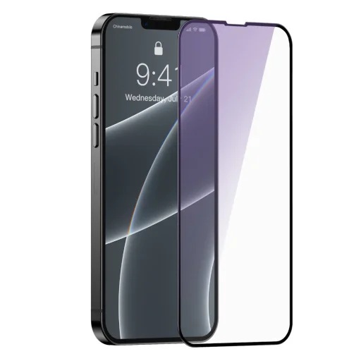 iPhone 13/ 13 Pro / 14 Baseus Anti Blue Light 2x kijelzővédő üvegfólia 0,3 mm-es fekete kerettel (SGQP010401) - 8