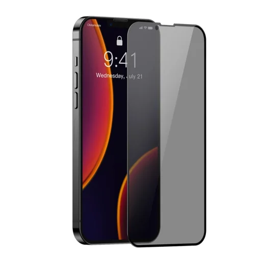 iPhone 13 Mini Baseus Anti Spy 2x kijelzővédő üvegfólia 0,3 mm fekete kerettel (SGQP010601) - 8