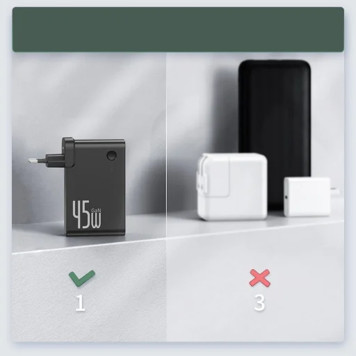 Baseus GaN Power Station 2 az 1-ben gyors fali töltő EU dugós QC 45W + power bank 10000mAh 30W + USB Type-C kábel fehér (PPNLD-H02) - 6