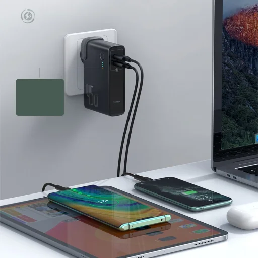 Baseus GaN Power Station 2 az 1-ben gyors fali töltő EU dugós QC 45W + power bank 10000mAh 30W + USB Type-C kábel fehér (PPNLD-H02) - 8