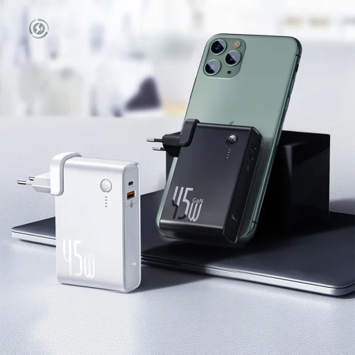 Baseus GaN Power Station 2 az 1-ben gyors fali töltő EU dugós QC 45W + power bank 10000mAh 30W + USB Type-C kábel fehér (PPNLD-H02) - 12