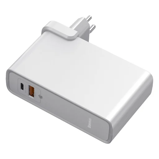 Baseus GaN Power Station 2 az 1-ben gyors fali töltő EU dugós QC 45W + power bank 10000mAh 30W + USB Type-C kábel fehér (PPNLD-H02) - 3
