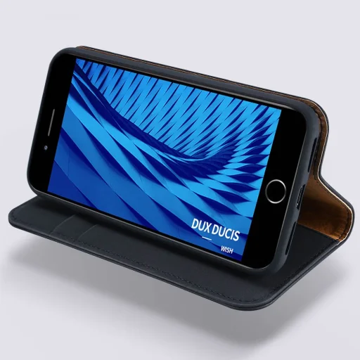 iPhone SE 2020 / iPhone 8 / iPhone 7 Dux Ducis Wish valódi bőr fliptok fekete - 16