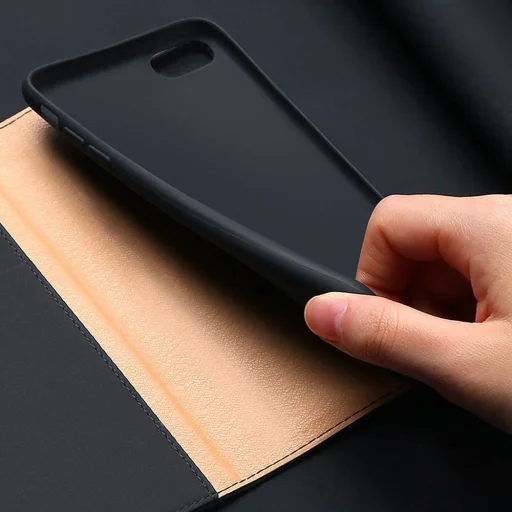 iPhone SE 2020 / iPhone 8 / iPhone 7 Dux Ducis Wish valódi bőr fliptok fekete - 7