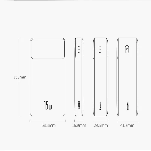 Baseus Bipow Powerbank 30000mAh 2xUSB / 1xUSB Type-C / Micro USB 15W fehér (PPDML-K02) - 5