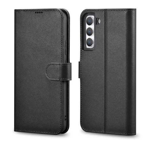 Samsung Galaxy S22+ Plus iCarer Haitang Leather Wallet Valódi Bőr Fliptok fekete - 1