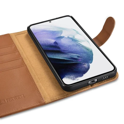 Samsung Galaxy S22+ Plus iCarer Haitang Leather Wallet Valódi Bőr Fliptok barna - 9